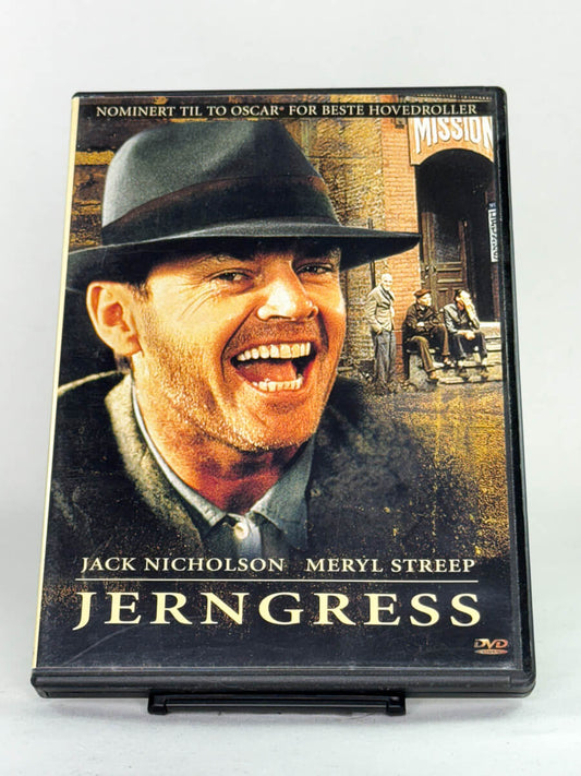 Forside av DVD-cover til Jerngress – drama med Jack Nicholson og Meryl Streep, brukt film fra Brukbar Film