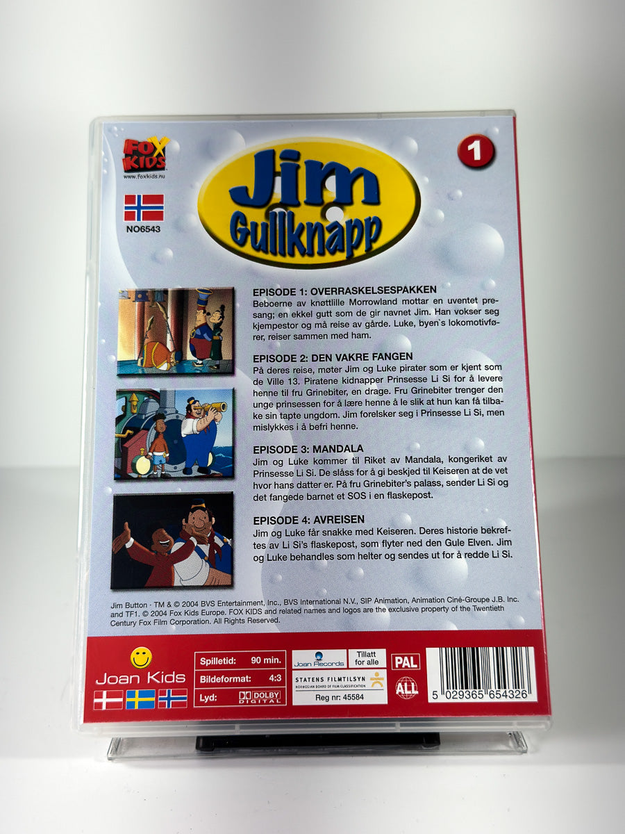 Bakside av cover til Jim Gullknapp Episode 1–4, bruktfilm på DVD hos Brukbar Film