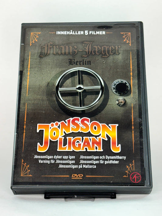 Brukt DVD-samleboks Jönssonligan – forside med fem klassiske svenske filmer, original utgave hos Brukbar Film