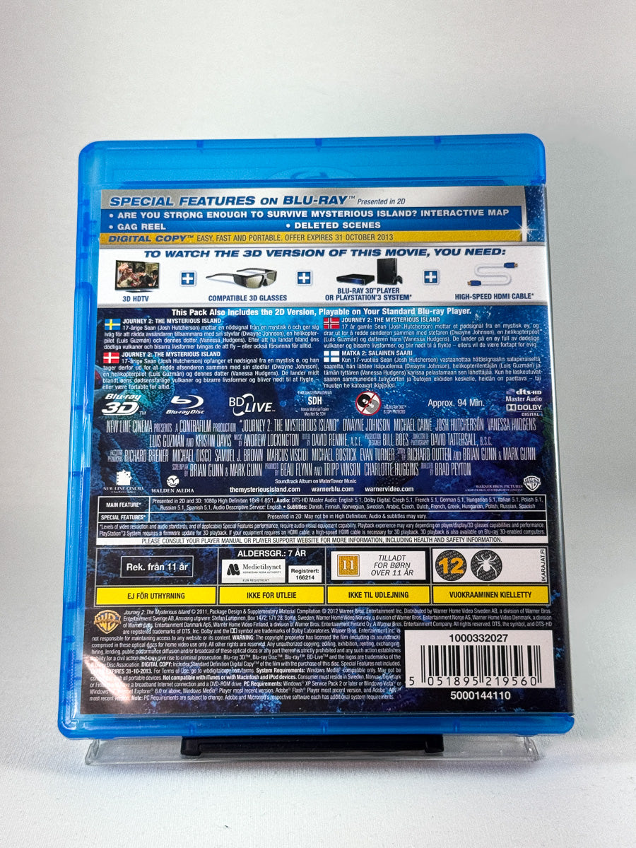 Bakside av DVD-cover til Journey 2: The Mysterious Island (Blu-ray 3D), bruktfilm hos nettbutikken Brukbar Film