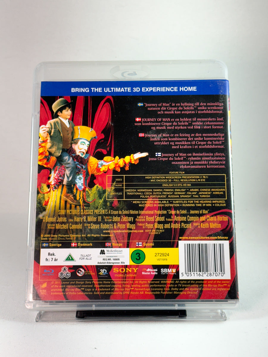 Bakside av DVD-cover til Journey of Man (Blu-ray 3D), bruktfilm hos nettbutikken Brukbar Film