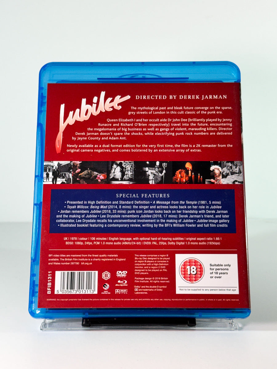 Bakside av cover til Jubilee på Blu-ray