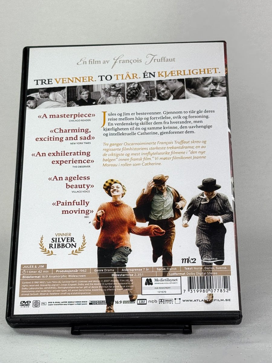Bakside av DVD-cover til Jules & Jim – brukt fransk filmklassiker på DVD, tilgjengelig hos Brukbar Film