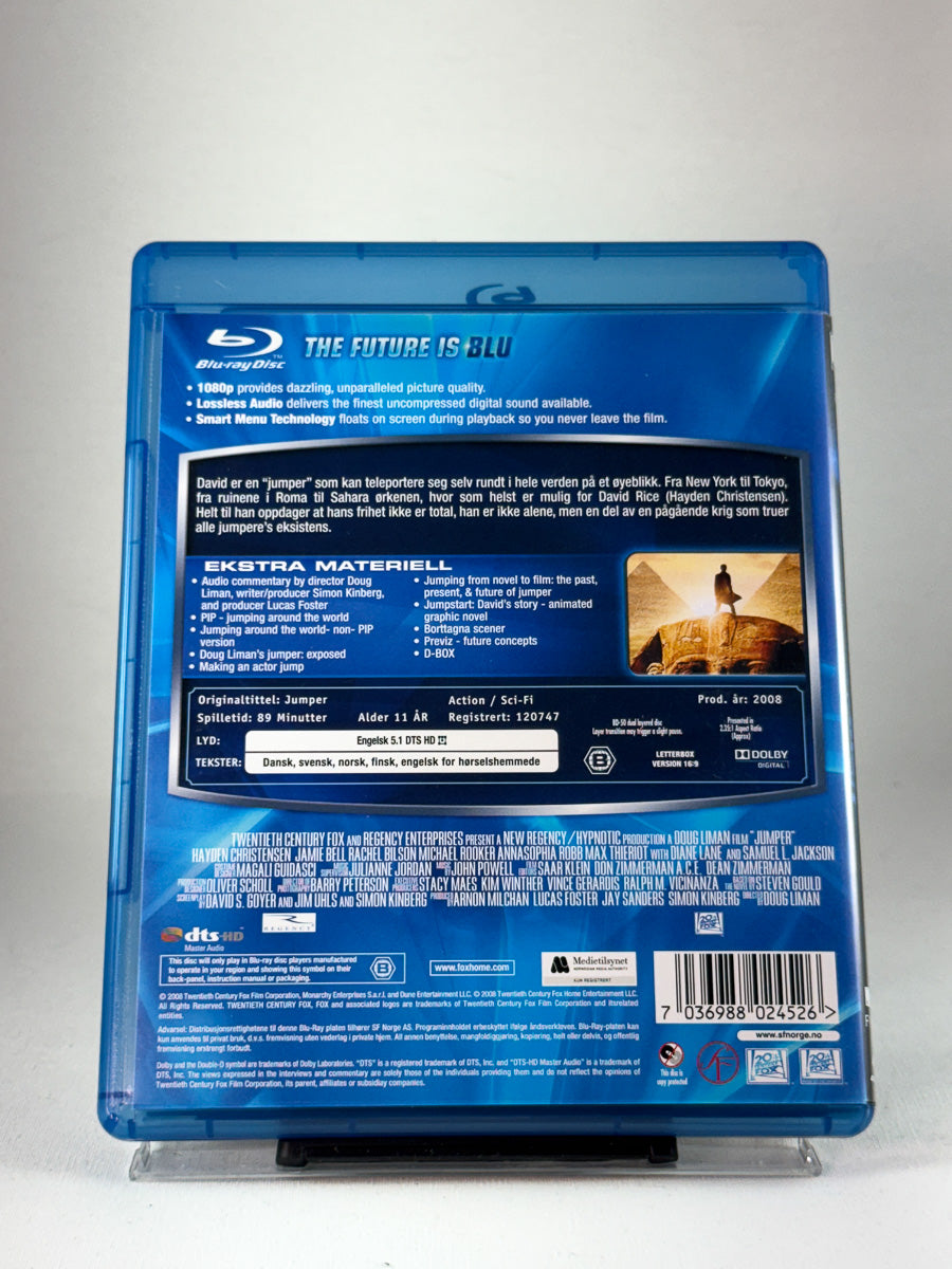 Bakside av Blu-ray-cover til Jumper, bruktfilm hos nettbutikken Brukbar Film