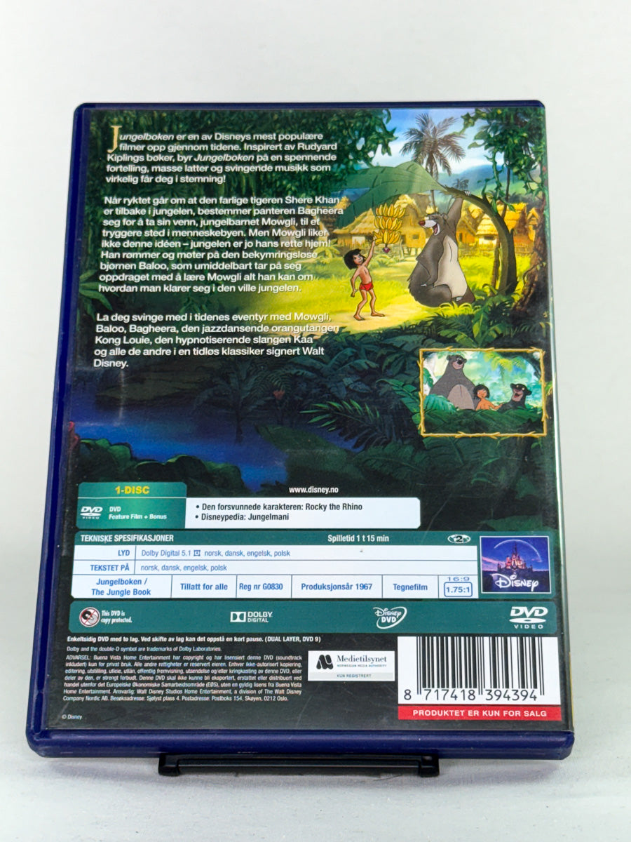 DVD-bakside til filmen Jungelboken
Baksiden viser info, spesifikasjoner og eventuell ekstratekst – produktbilde fra nettbutikken Brukbar Film