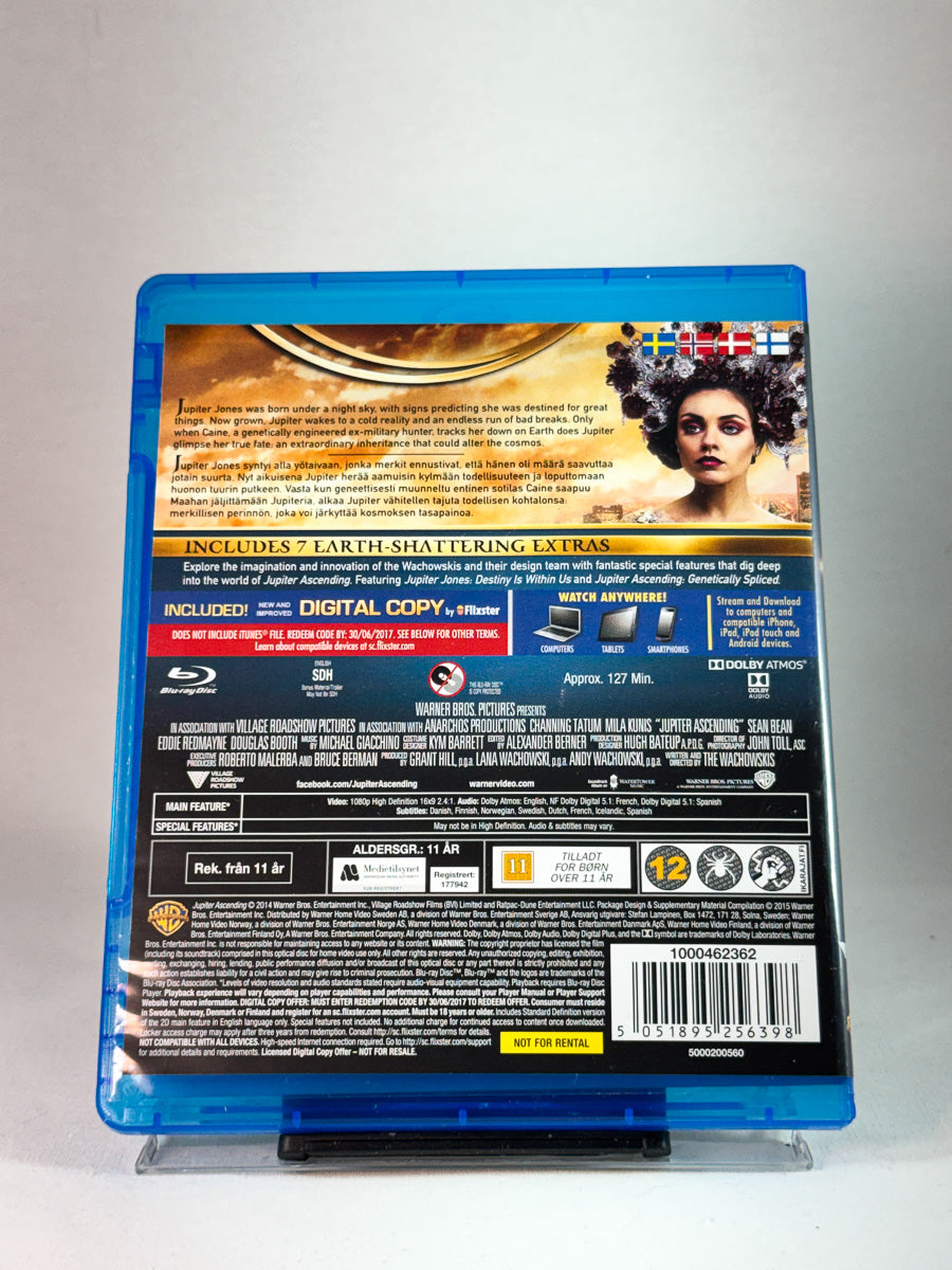 Bakside av cover til Jupiter Ascending, brukt original Blu-ray hos Brukbar Film