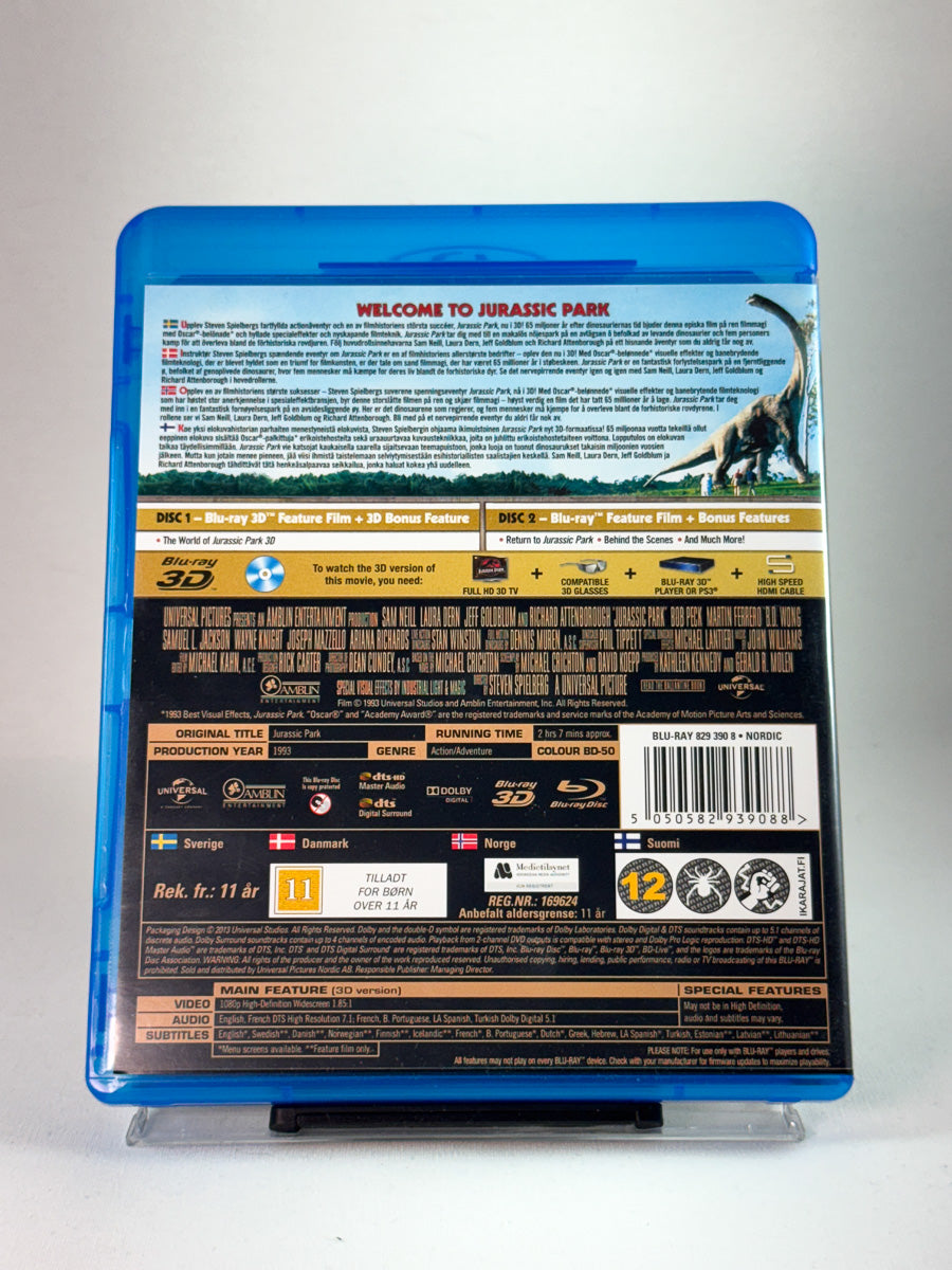 Bakside av DVD-cover til Jurassic Park (Blu-ray 3D), bruktfilm hos nettbutikken Brukbar Film