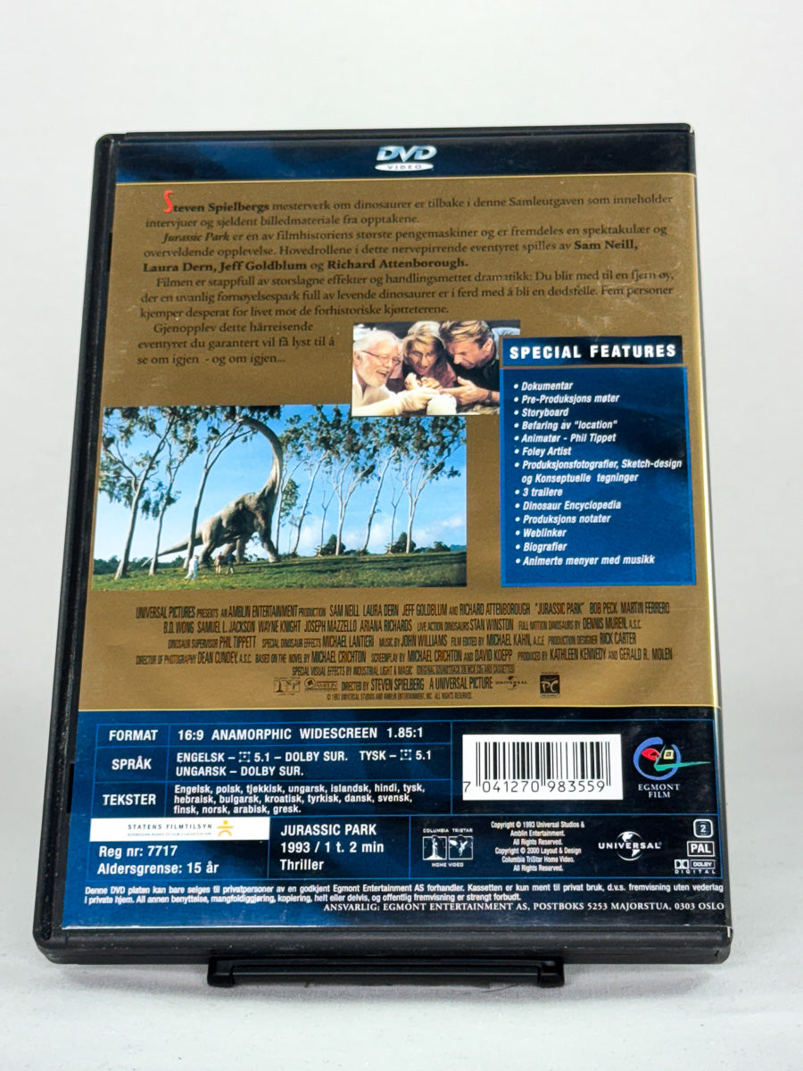 DVD-cover-bakside til filmen Jurassic Park – Brukt DVD fra nettbutikken Brukbar Film