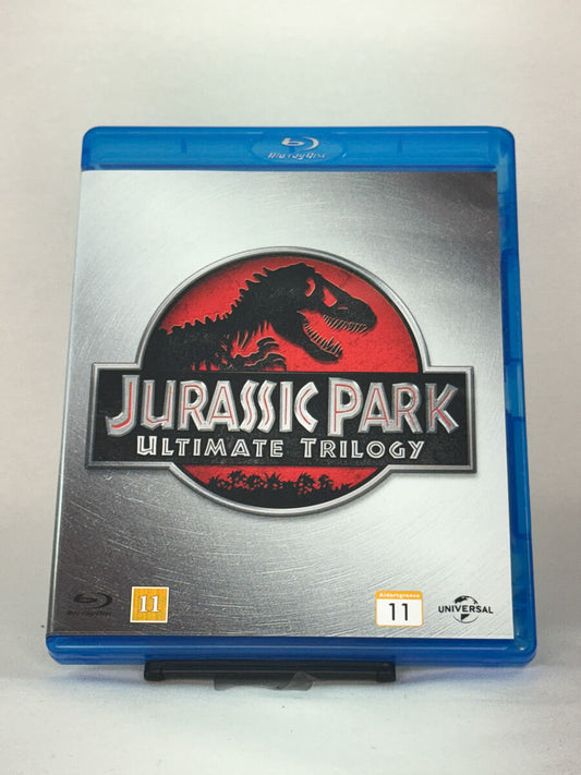 Brukt Blu-ray-samleboks Jurassic Park – Ultimate Trilogy – forside av originalt filmcover, kjøp brukte Blu-ray eventyrfilmer hos Brukbar Film
