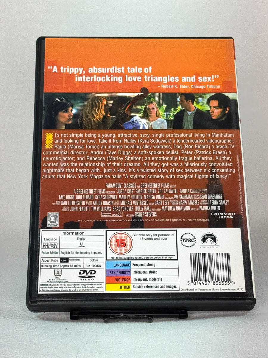 Bakside av DVD-cover til Just a Kiss, bruktfilm hos nettbutikken Brukbar Film