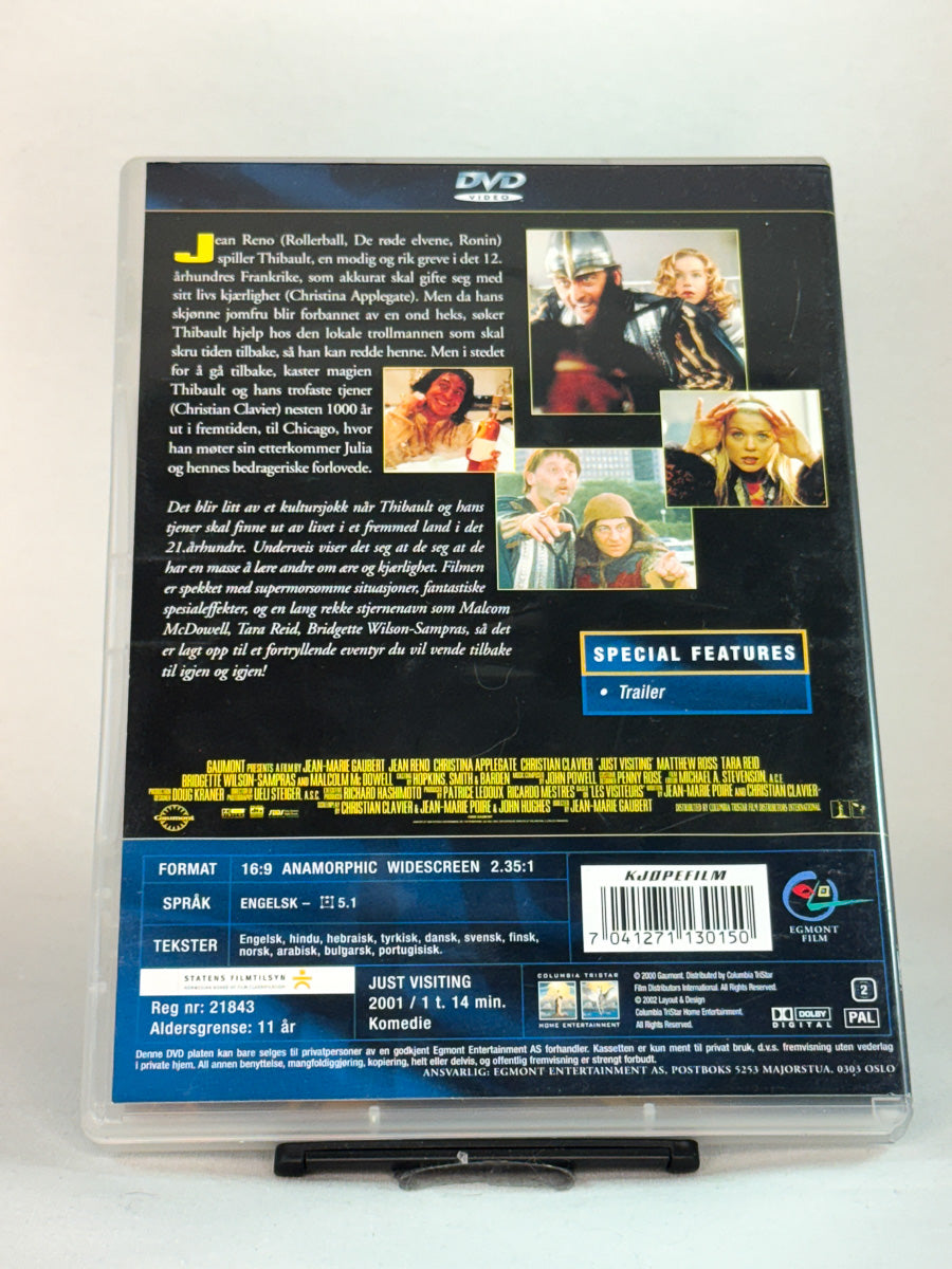 Bakside av DVD-cover til Just Visiting, brukt original DVD hos Brukbar Film