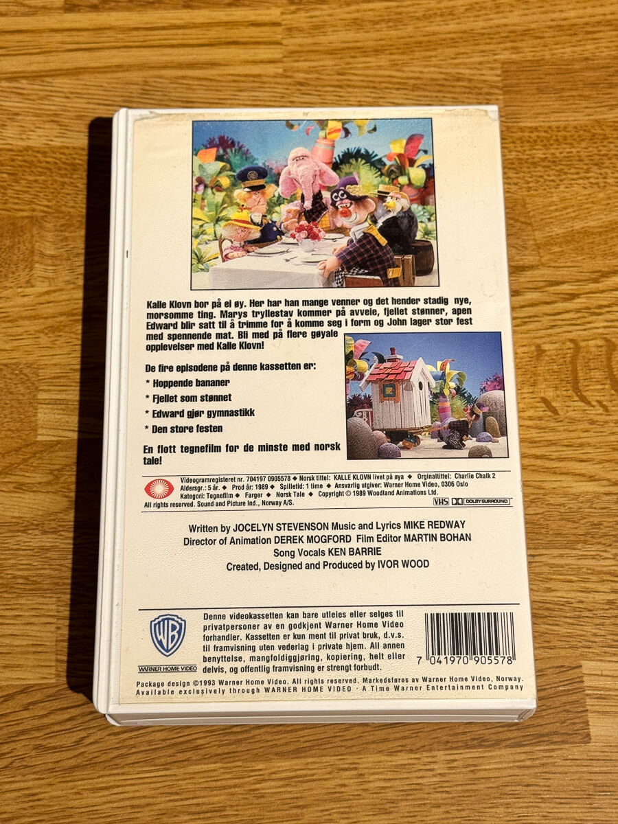Bakside av cover til Kalle Klovn – livet på øya på VHS