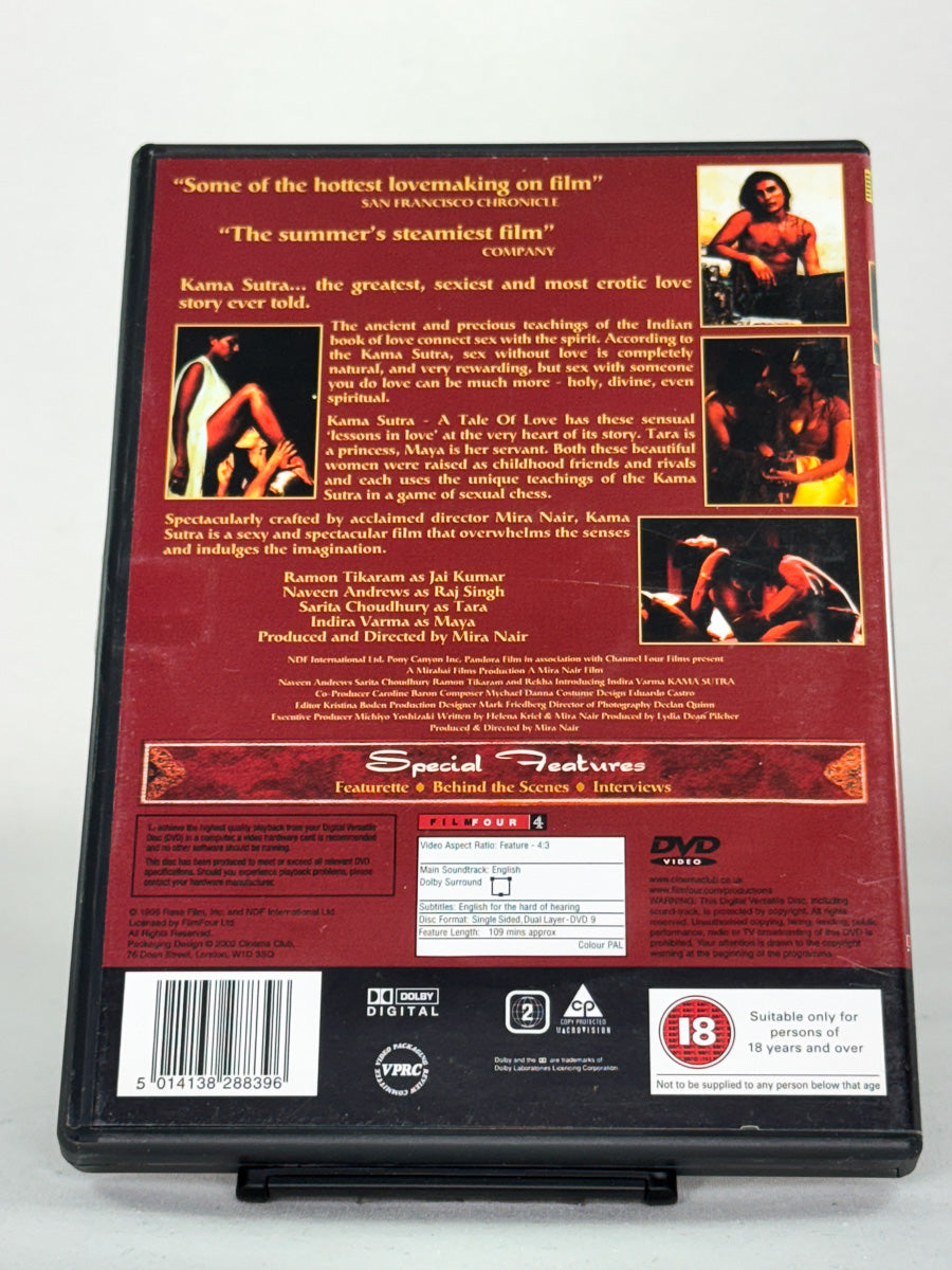 Bakside av DVD-cover til Kama Sutra: A Tale of Love – romantisk og erotisk drama, brukt film fra Brukbar Film