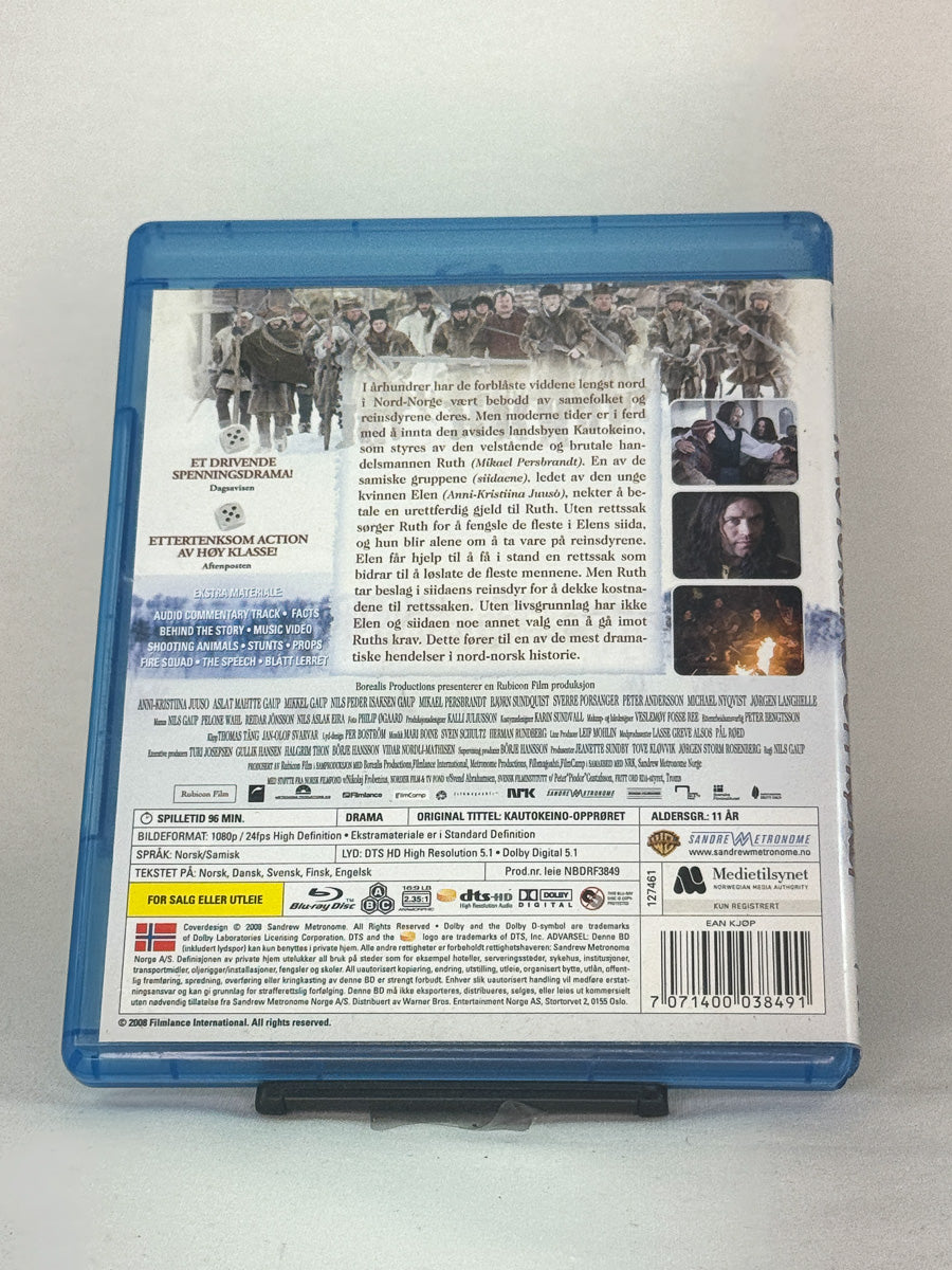 Bakside av originalt Blu-ray-cover for Kautokeino-opprøret – historisk drama, brukt film fra Brukbar Film