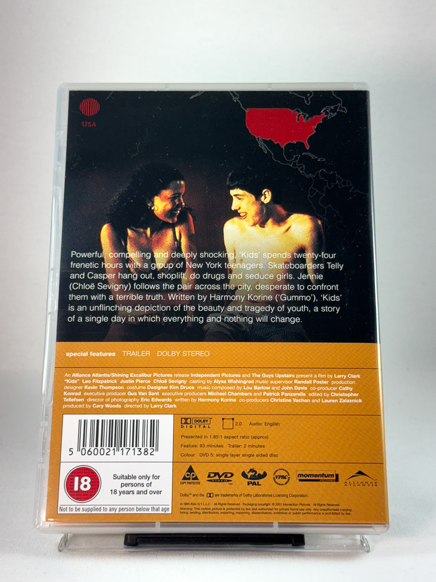 Bakside av DVD-cover til Kids, bruktfilm hos nettbutikken Brukbar Film