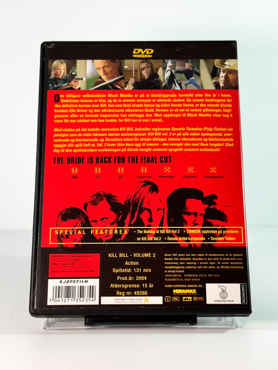 Bakside av cover til kill bill vol 2, brukt DVD hos Brukbar Film
