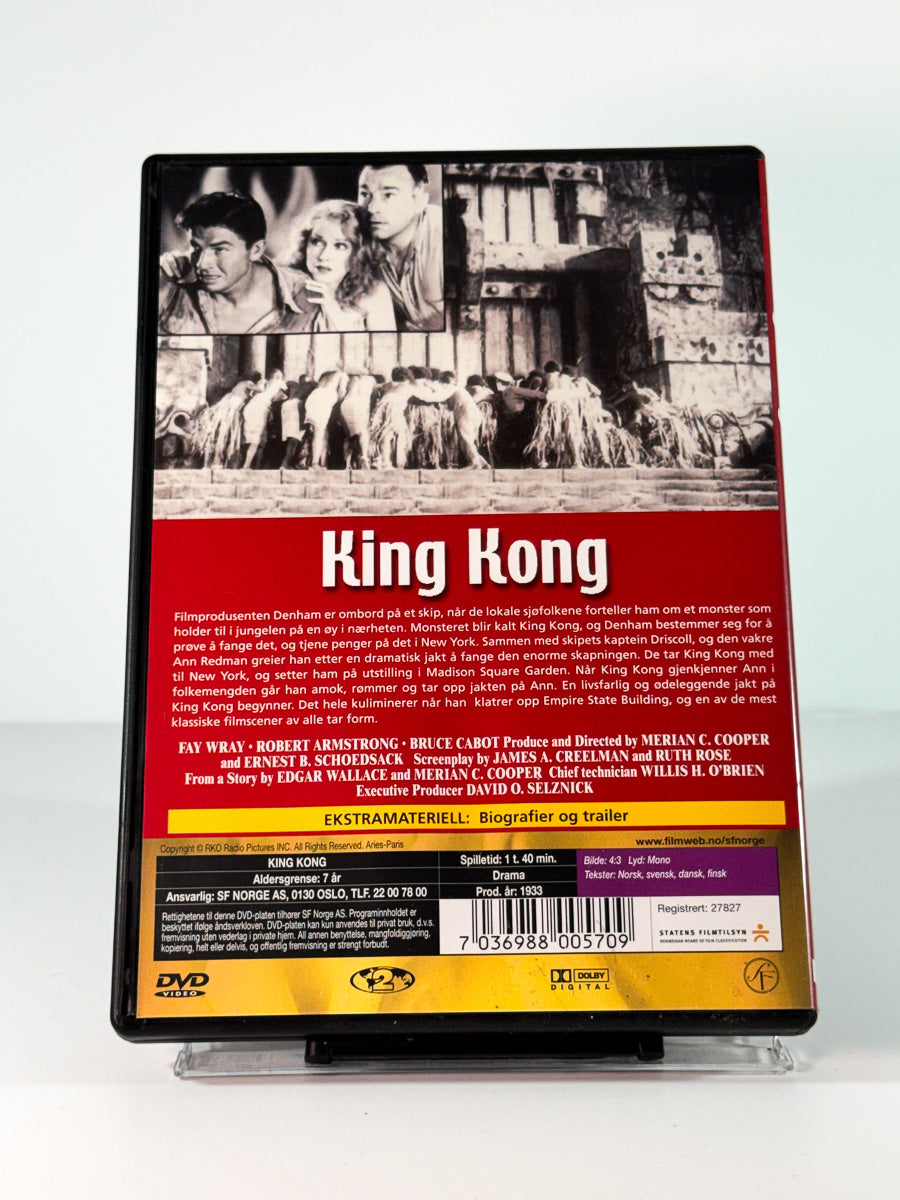 Bakside av cover til King Kong, bruktfilm på DVD hos Brukbar Film