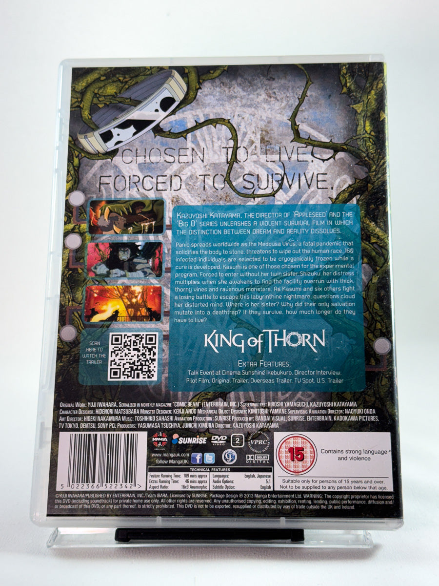 Bakside av DVD-cover til King of Thorn, brukt DVD hos Brukbar Film