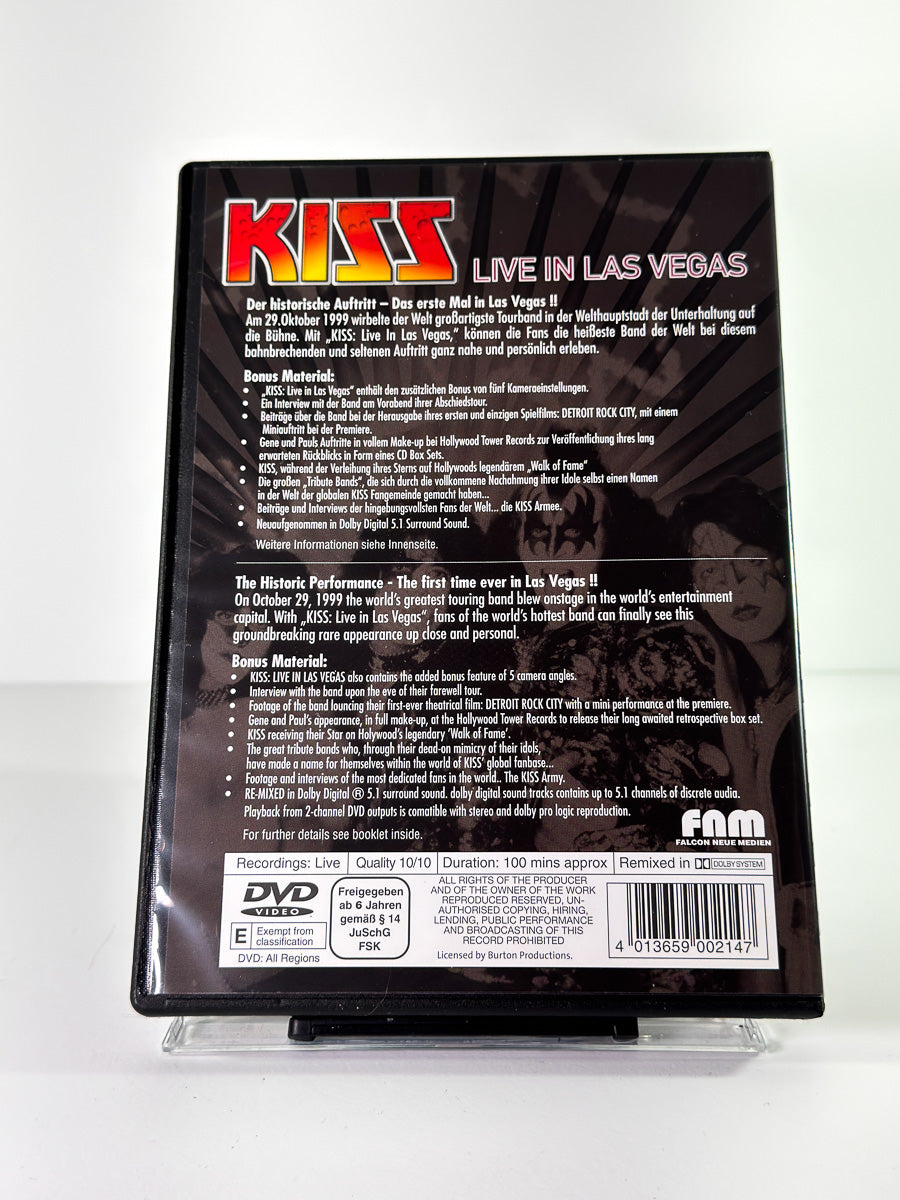 Bakside av cover til Kiss Live in Las Vegas, brukt original DVD hos Brukbar Film