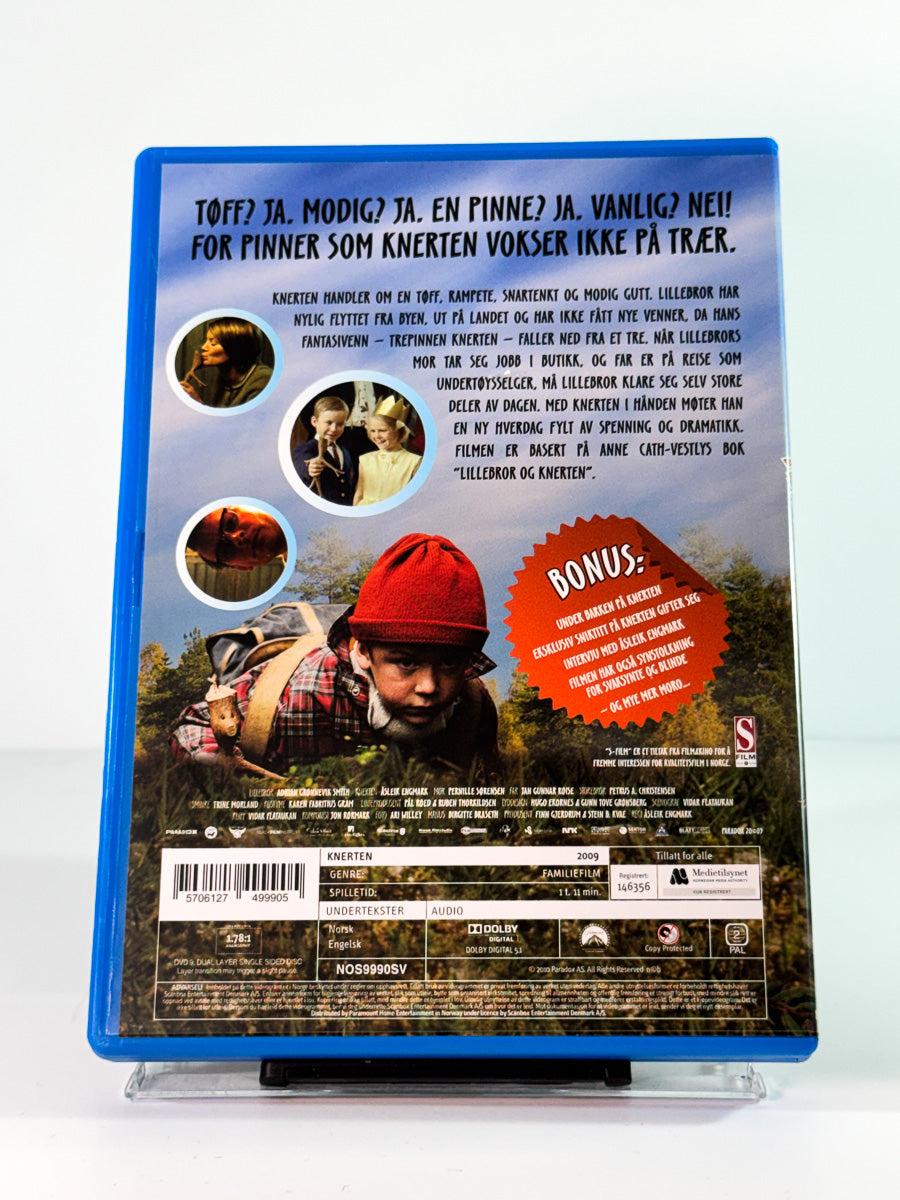 Bakside av cover til knerten, bruktfilm hos nettbutikken Brukbar Film