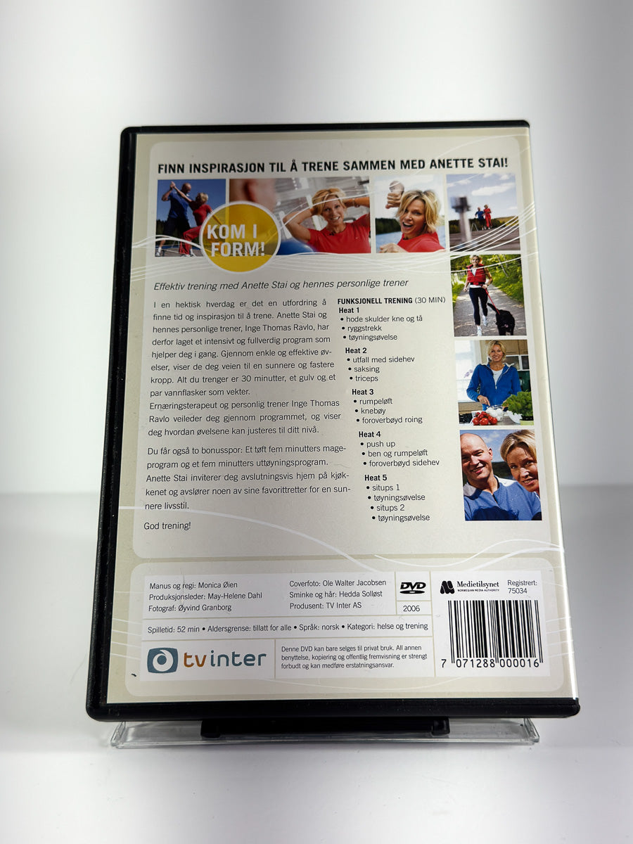 Bakside av cover til Kom i form med Anette Stai på DVD