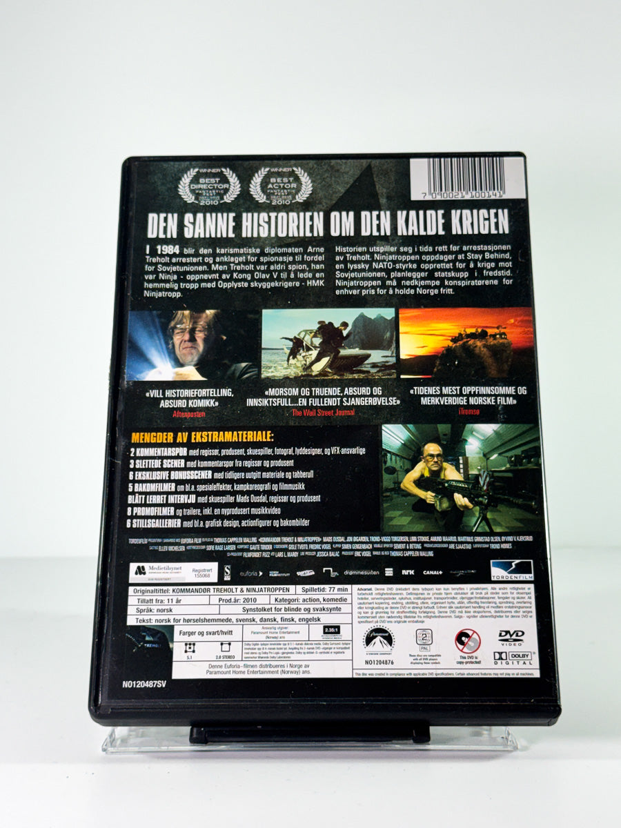 Bakside av cover til kommandør treholt ninjatroppen, brukt original DVD hos Brukbar Film