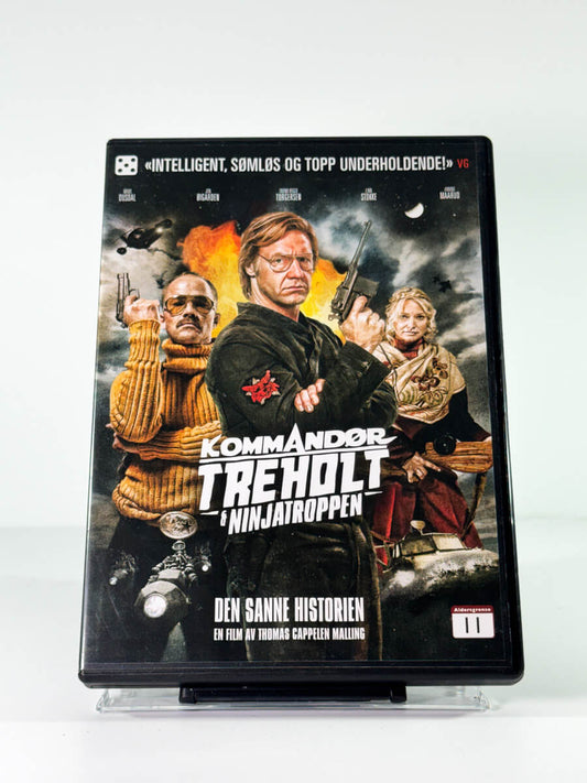 Forside av cover til kommandør treholt ninjatroppen, bruktfilm på DVD hos Brukbar Film