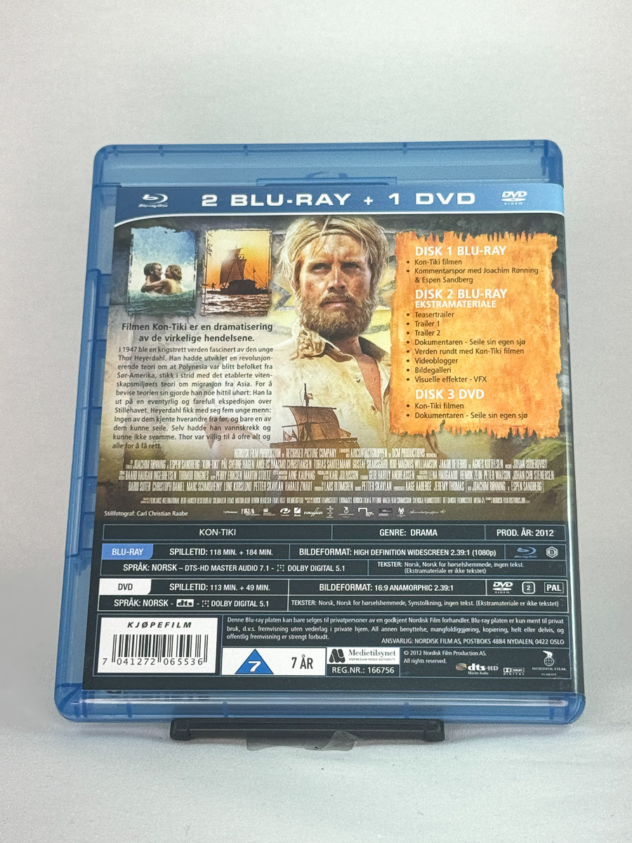 Bakside av Blu-ray-cover til Kon-Tiki – storfilm om Thor Heyerdahls ekspedisjon, Blu-ray brukt originalfilm hos Brukbar Film