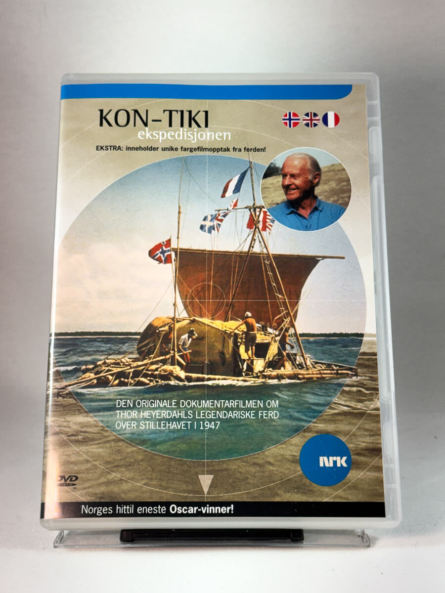 Forside av cover til Kon-Tiki ekspedisjonen, bruktfilm på DVD hos Brukbar Film