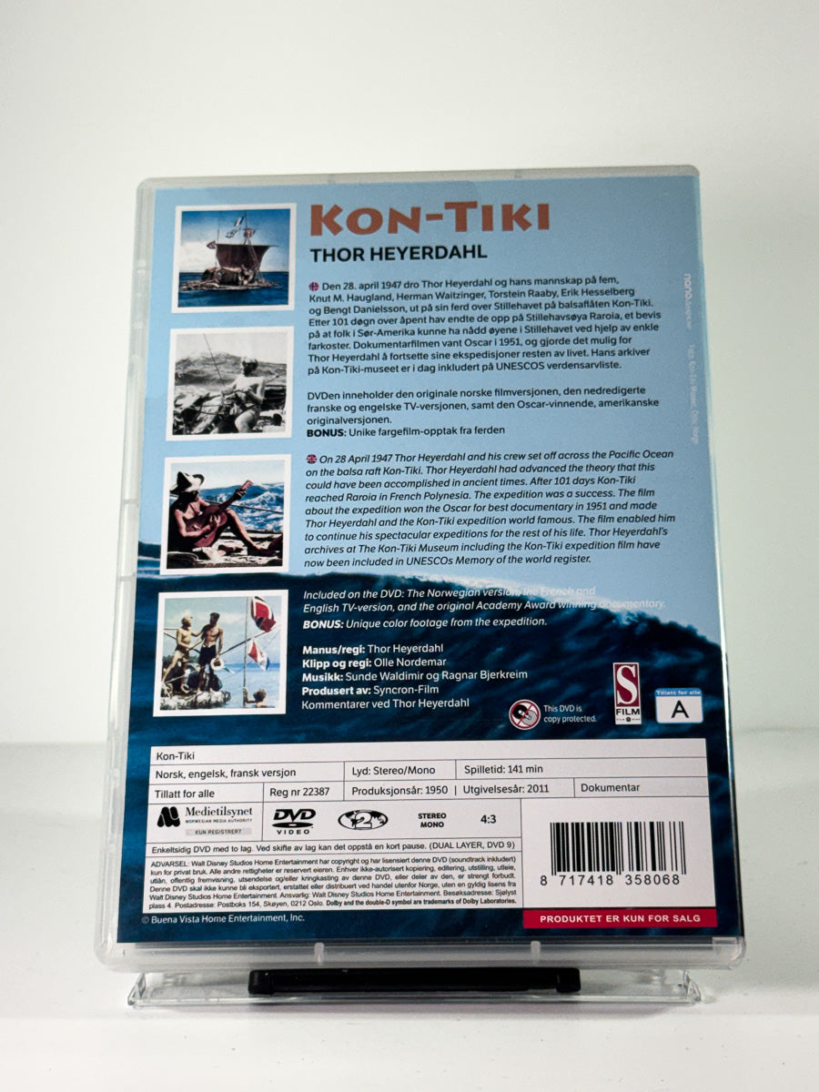 Bakside av cover til Kon-Tiki Thor Heyerdahl, brukt original DVD hos Brukbar Film