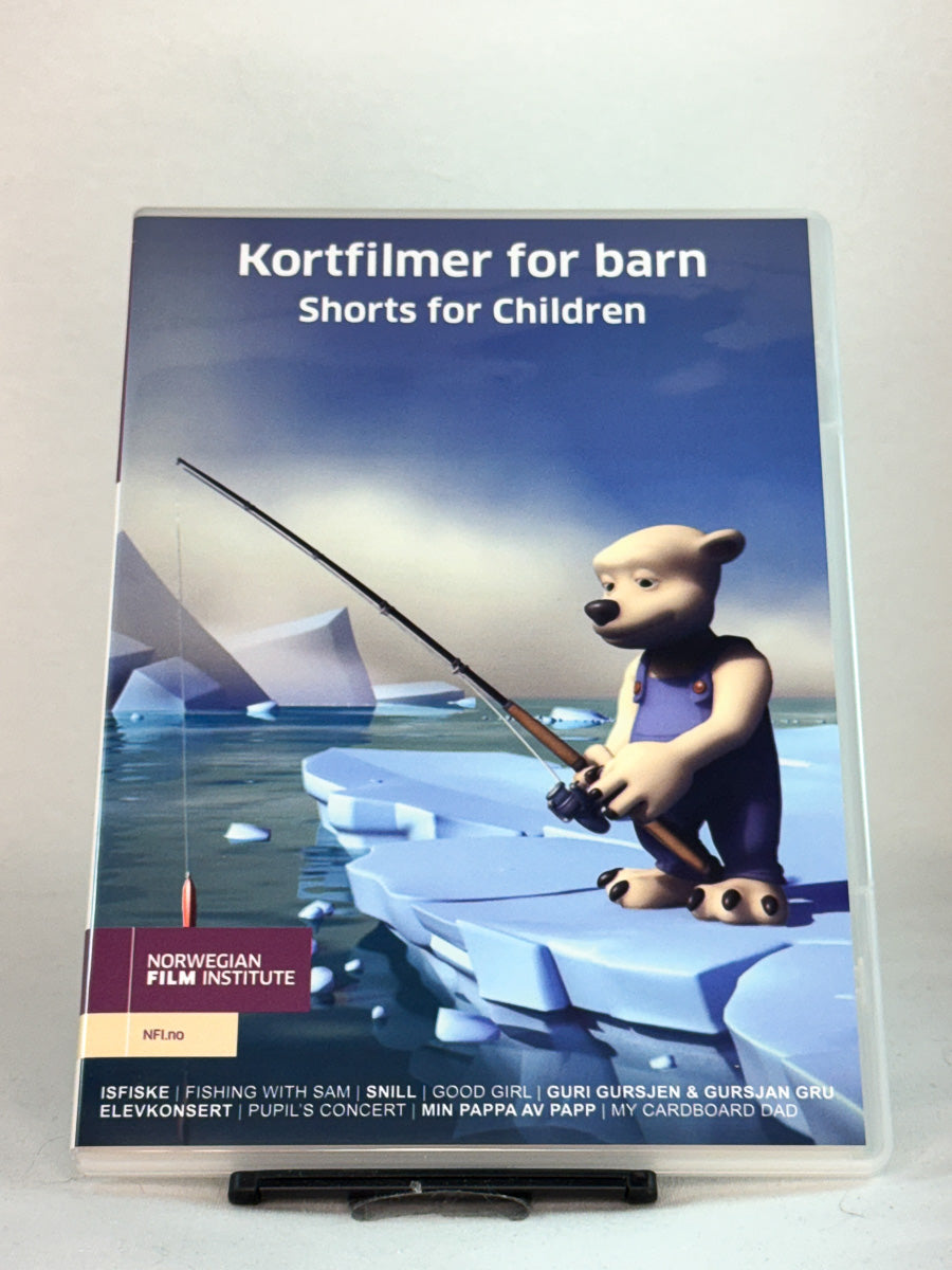 Forside av DVD-cover til Kortfilmer for barn – norsk samling med animerte barnefilmer fra Norwegian Film Institute, familievennlig utgivelse hos Brukbar Film.