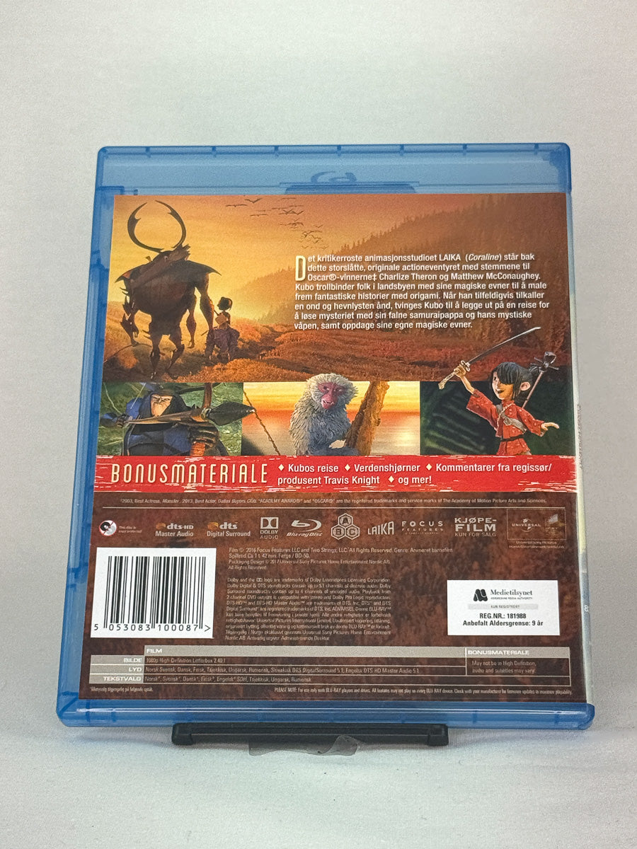 Bakside av Blu-ray-cover til Kubo og det magiske instrumentet – brukt fantasyfilm på Blu-ray, detaljer og spesifikasjoner fra Brukbar Film