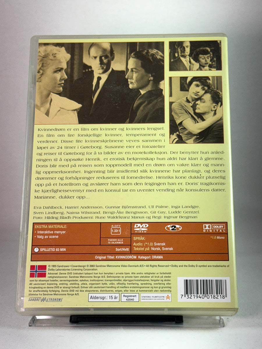 Bakside av DVD-cover til Kvinnedrom, bruktfilm hos nettbutikken Brukbar Film
