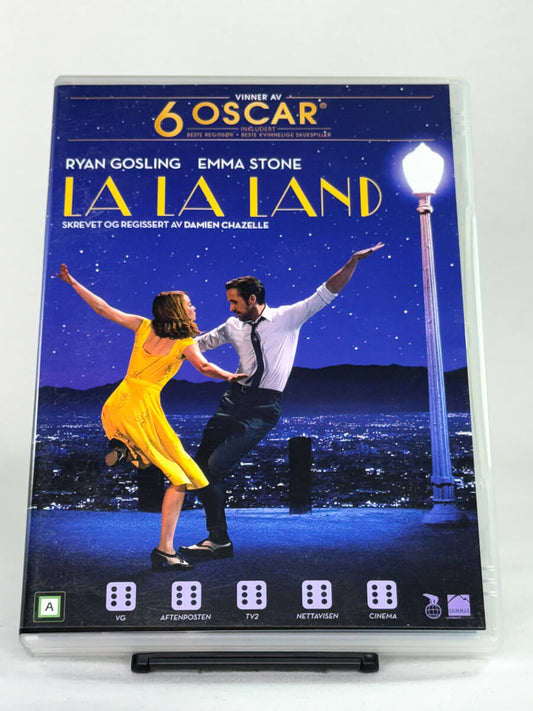 Forside av DVD-cover til La La Land, bruktfilm på DVD hos Brukbar Film.
