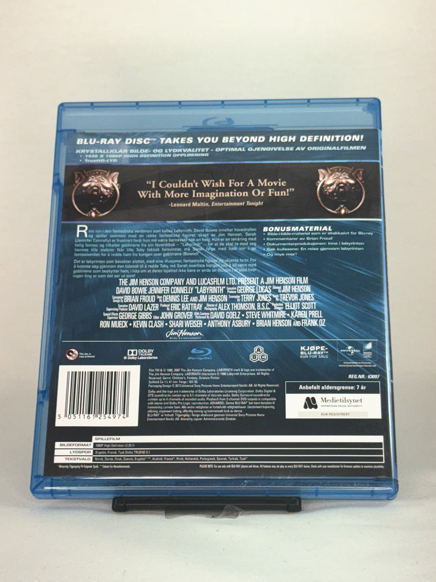 Bakside av Blu-ray-cover til Labyrinth – original brukt film på Blu-ray fra nettbutikken Brukbar Film