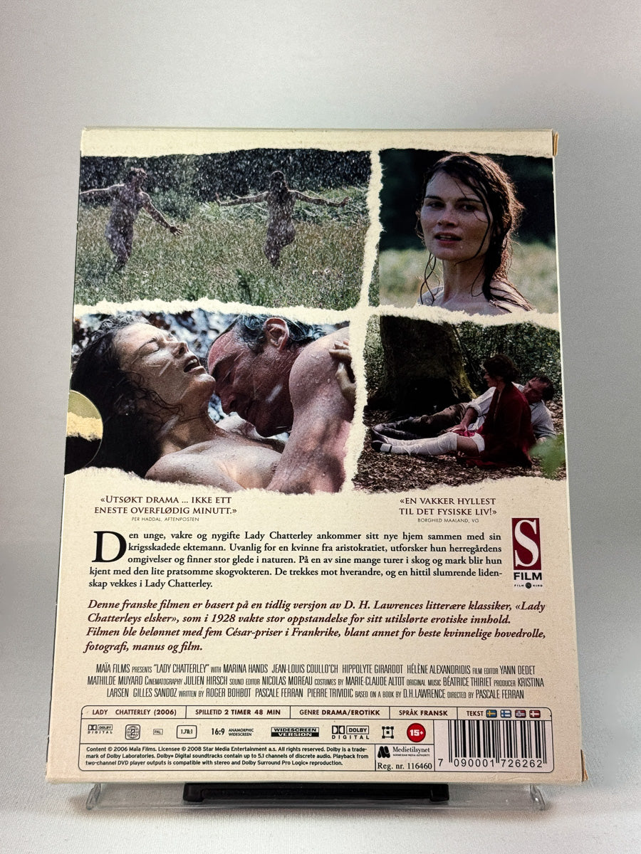 Bakside av DVD-cover til Lady Chatterley, brukt original DVD hos Brukbar Film