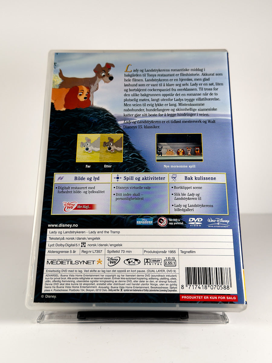Bakside av cover til Lady og Landstrykeren på DVD