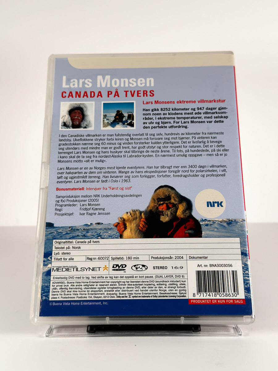 Bakside av cover til Lars Monsen – Canada på tvers på DVD