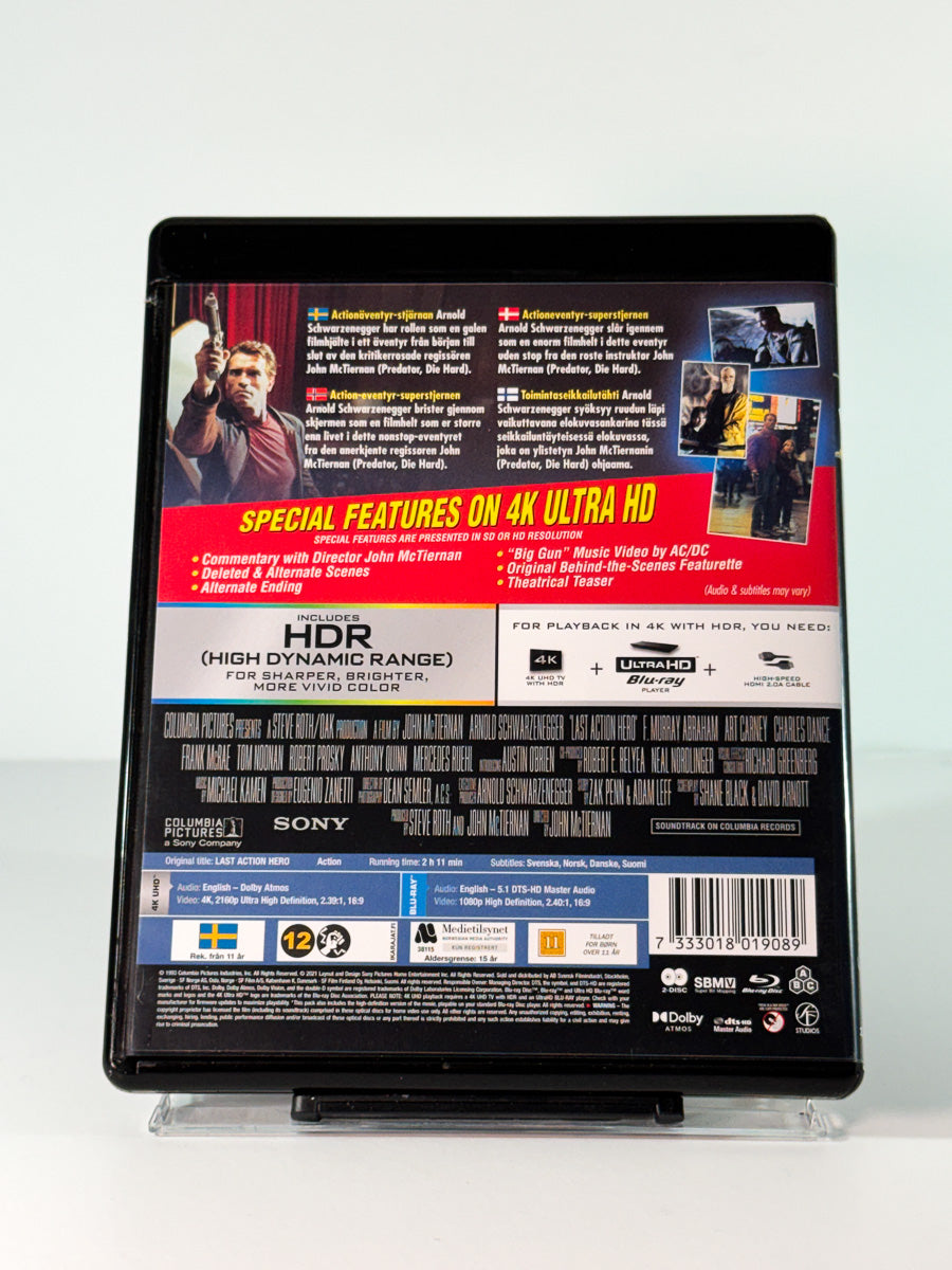 Bakside av cover til Last Action Hero på 4K Ultra HD