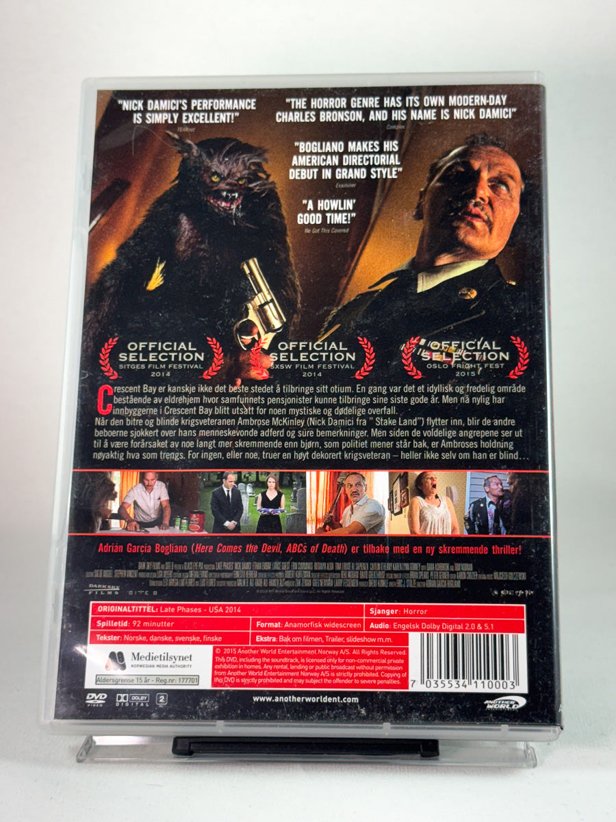 Bakside av DVD-cover til Late Phases, second hand DVD hos Brukbar Film