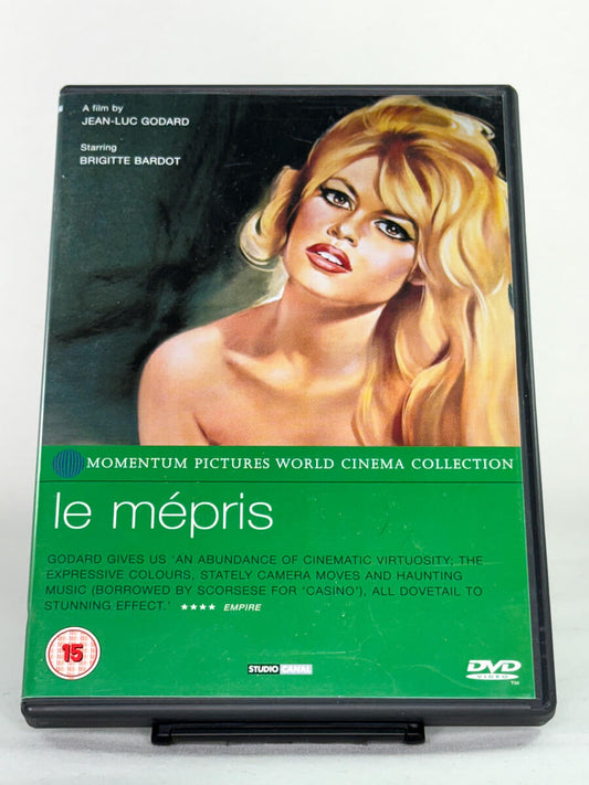 Brukt DVD-film Le Mépris – forside av filmcover, kjøp brukte franske klassiske filmer på DVD og Blu-ray hos Brukbar Film