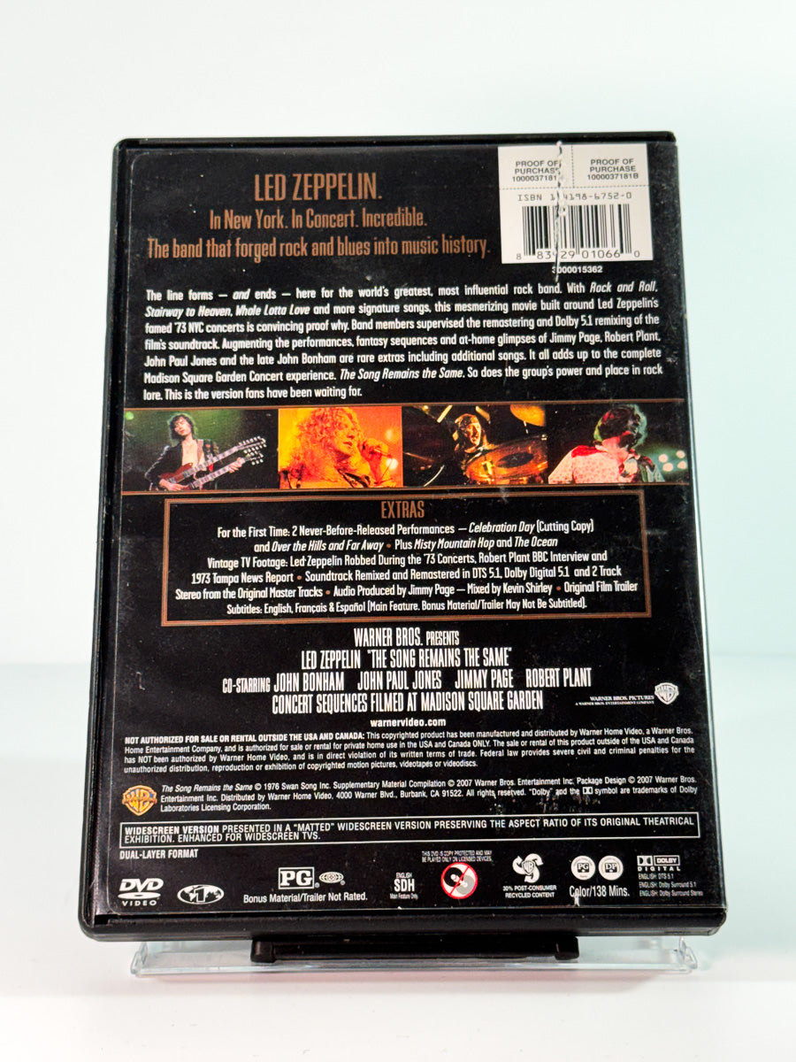 Bakside av cover til Led Zeppelin – The Song Remains The Same, bruktfilm hos nettbutikken Brukbar Film
