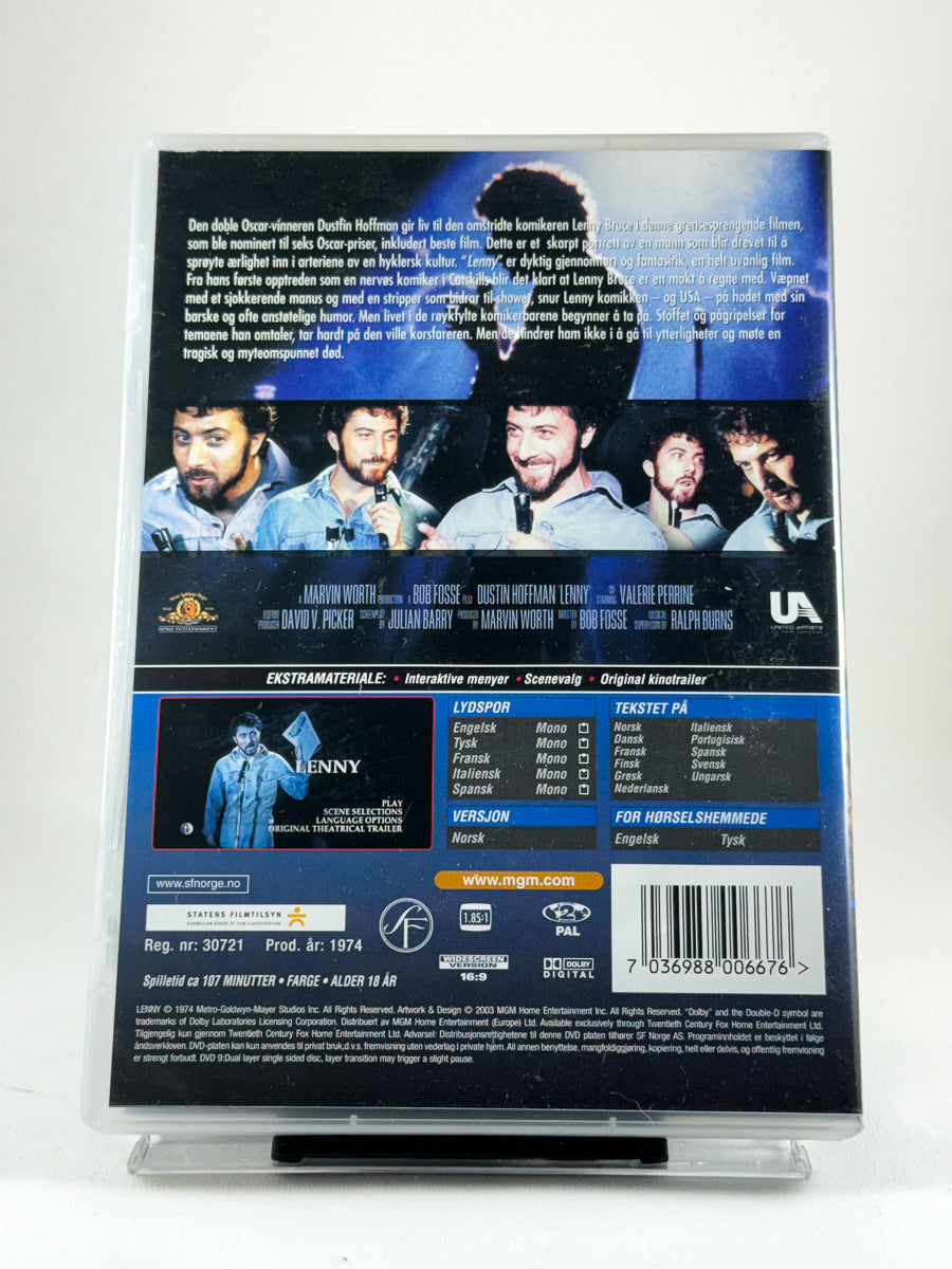 Bakside av cover til Lenny, bruktfilm på DVD hos Brukbar Film
