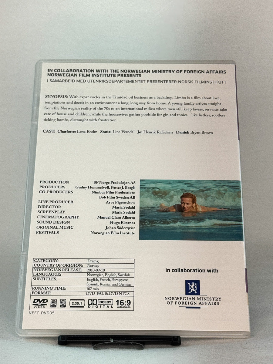 Bakside av DVD-cover til Limbo – emosjonelt norsk drama om kjærlighet, svik og livsvalg, utgitt av NFI, brukt originalutgave hos Brukbar Film.