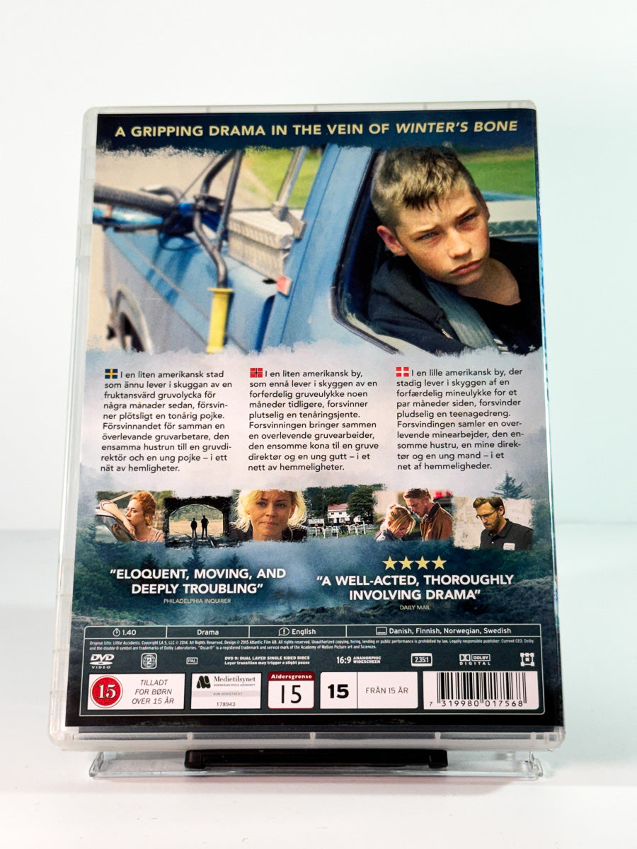 Bakside av cover til little accidents, brukt original DVD hos Brukbar Film