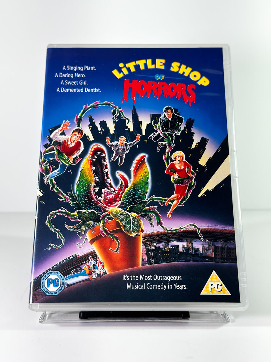 Forside av cover til Little Shop of Horrors på DVD hos Brukbar Film