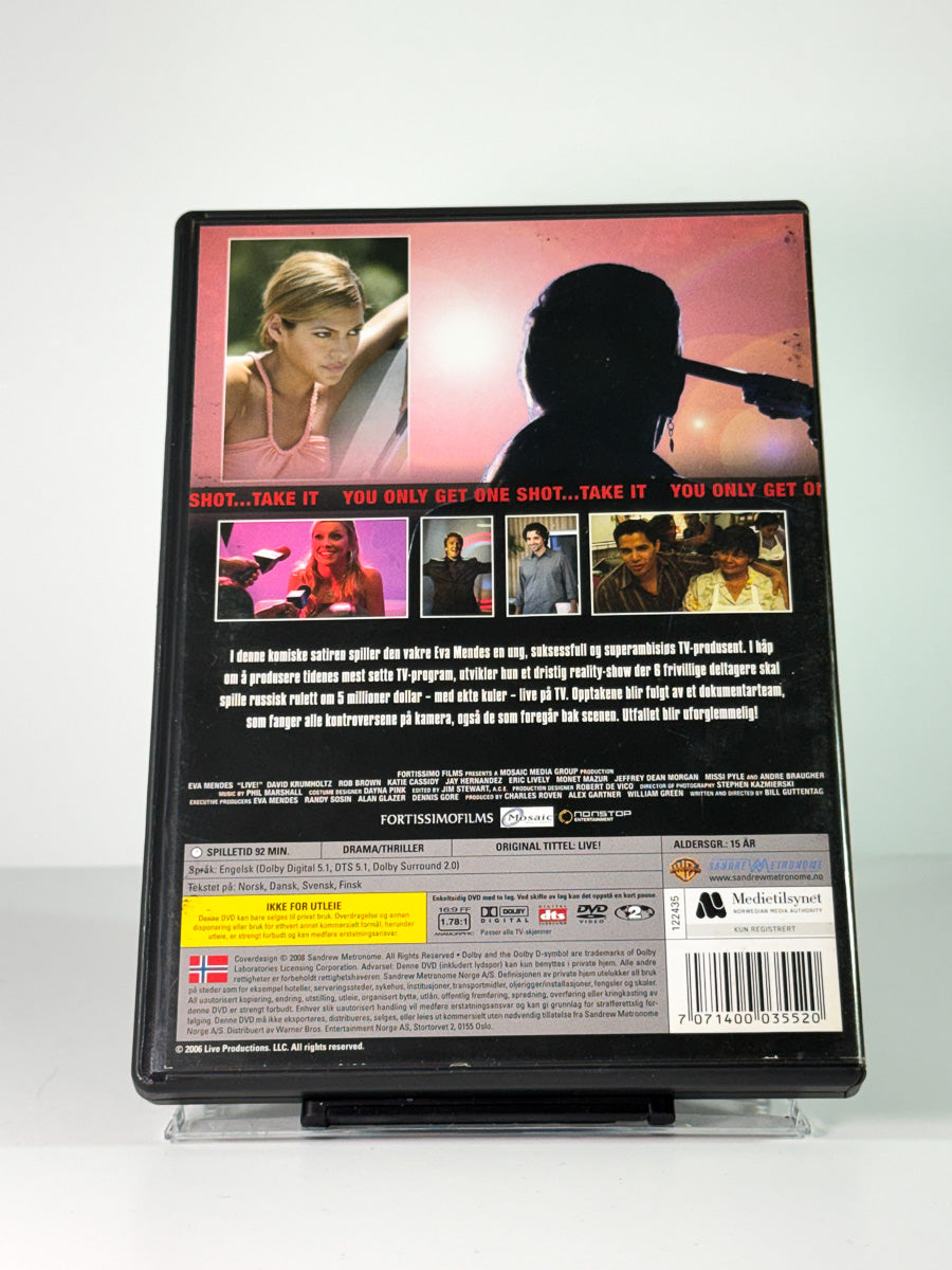 Bakside av cover til Live!, brukt original DVD hos Brukbar Film