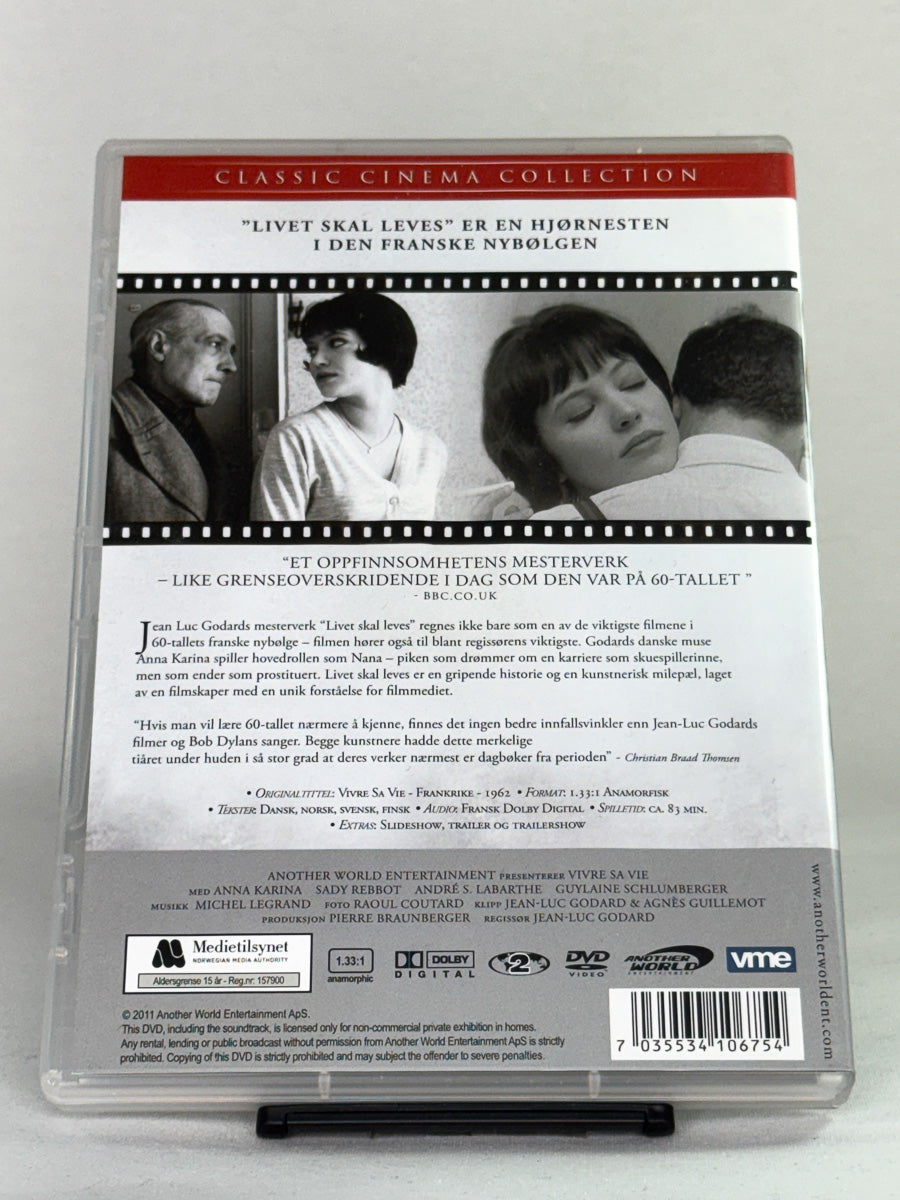 Bakside av Livet skal leves DVD – fransk nybølgeklassiker tilgjengelig på brukt DVD fra Brukbar Film