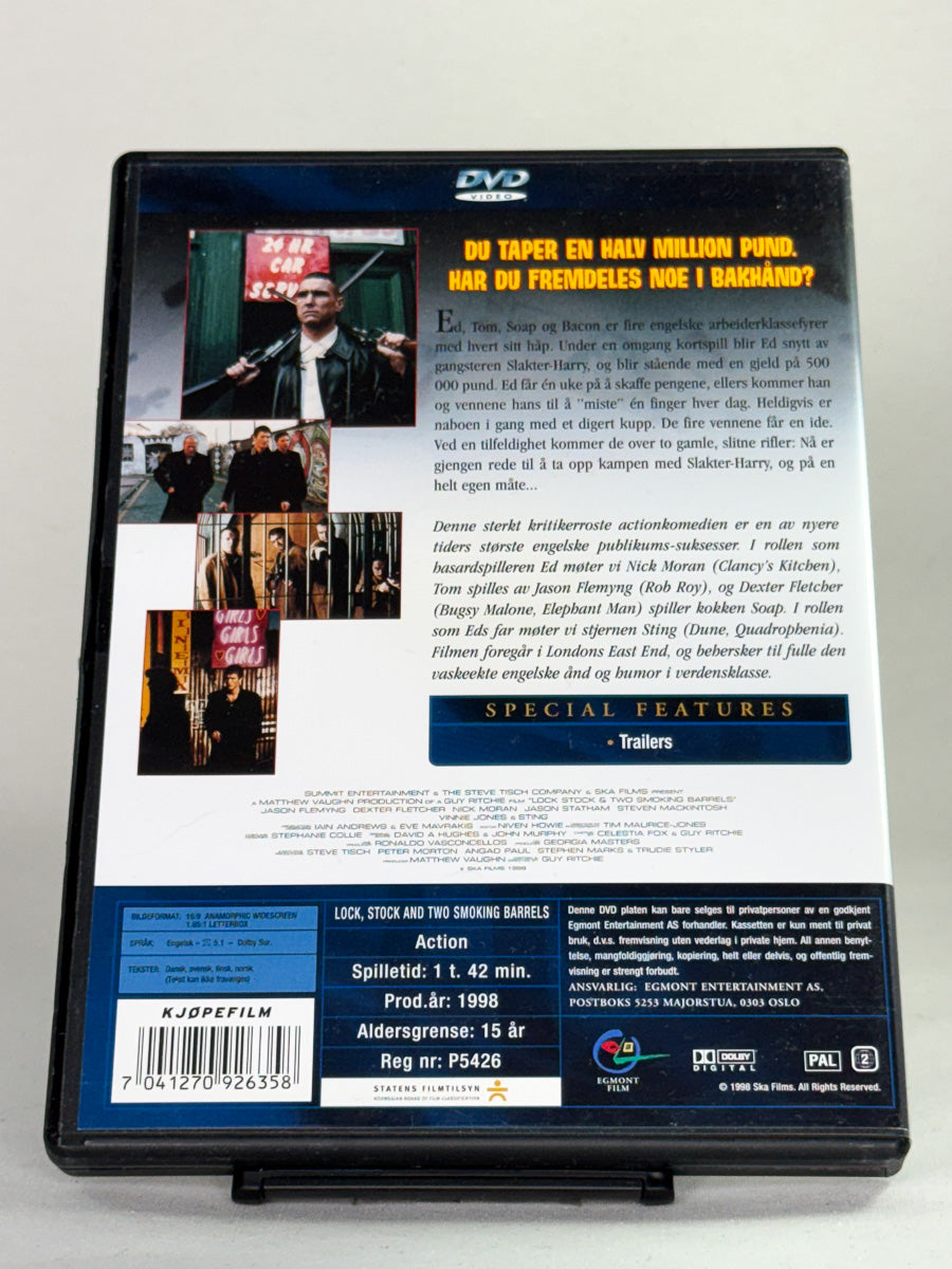 DVD-cover-bakside til filmen Lock, Stock and Two Smoking Barrels – Brukt DVD fra nettbutikken Brukbar Film