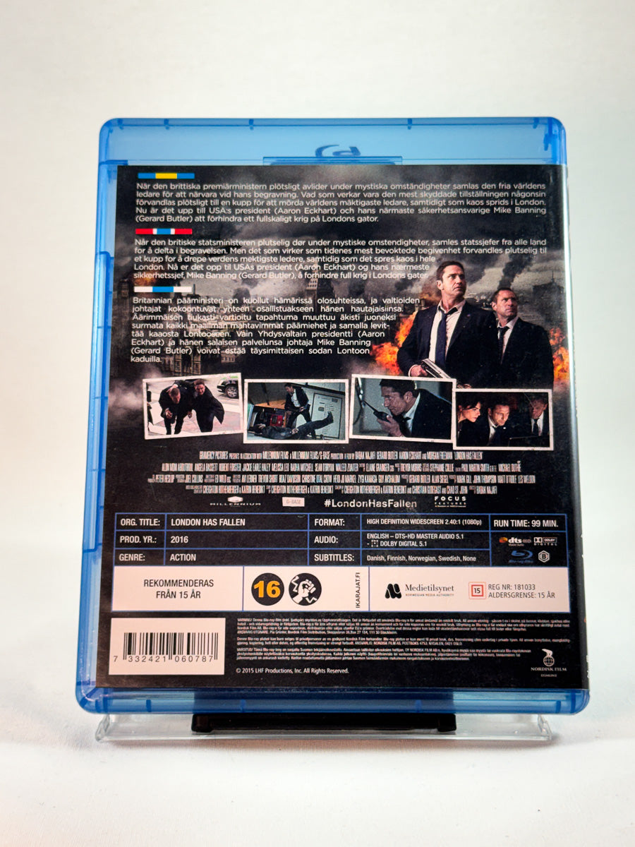 Bakside av cover til London Has Fallen, bruktfilm hos nettbutikken Brukbar Film